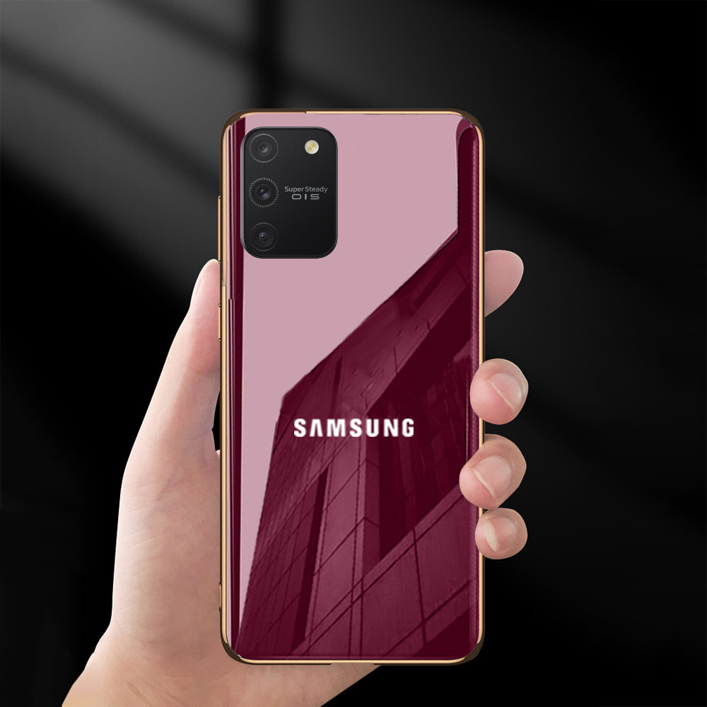 Premium Glossy Gold Edge Glass Back Case For Samsung Galaxy S10