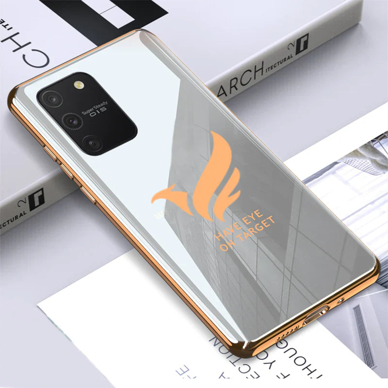 Logo Glossy Glass Back Case With Golden Edges For Samsung S10 Lite