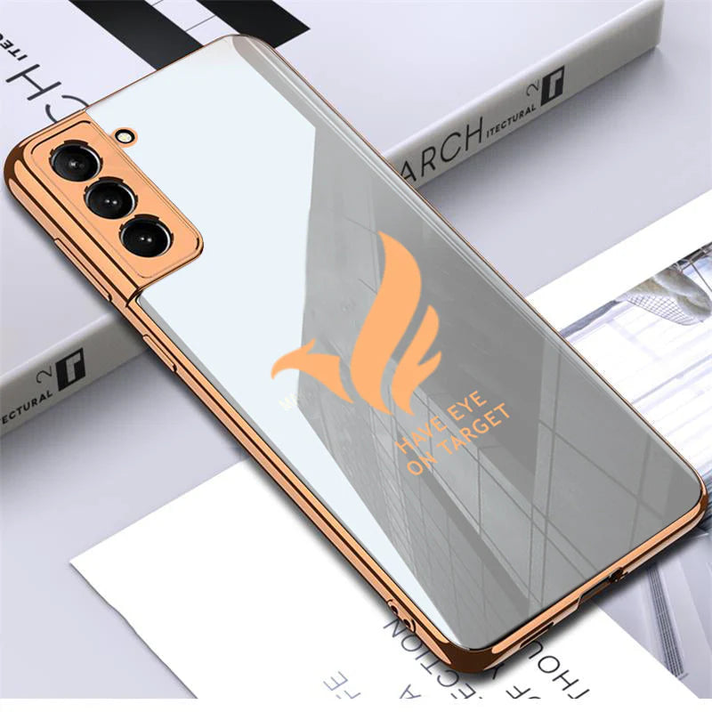 Bird Luxurious Gold Edge Glass Back Case For Samsung Galaxy S21