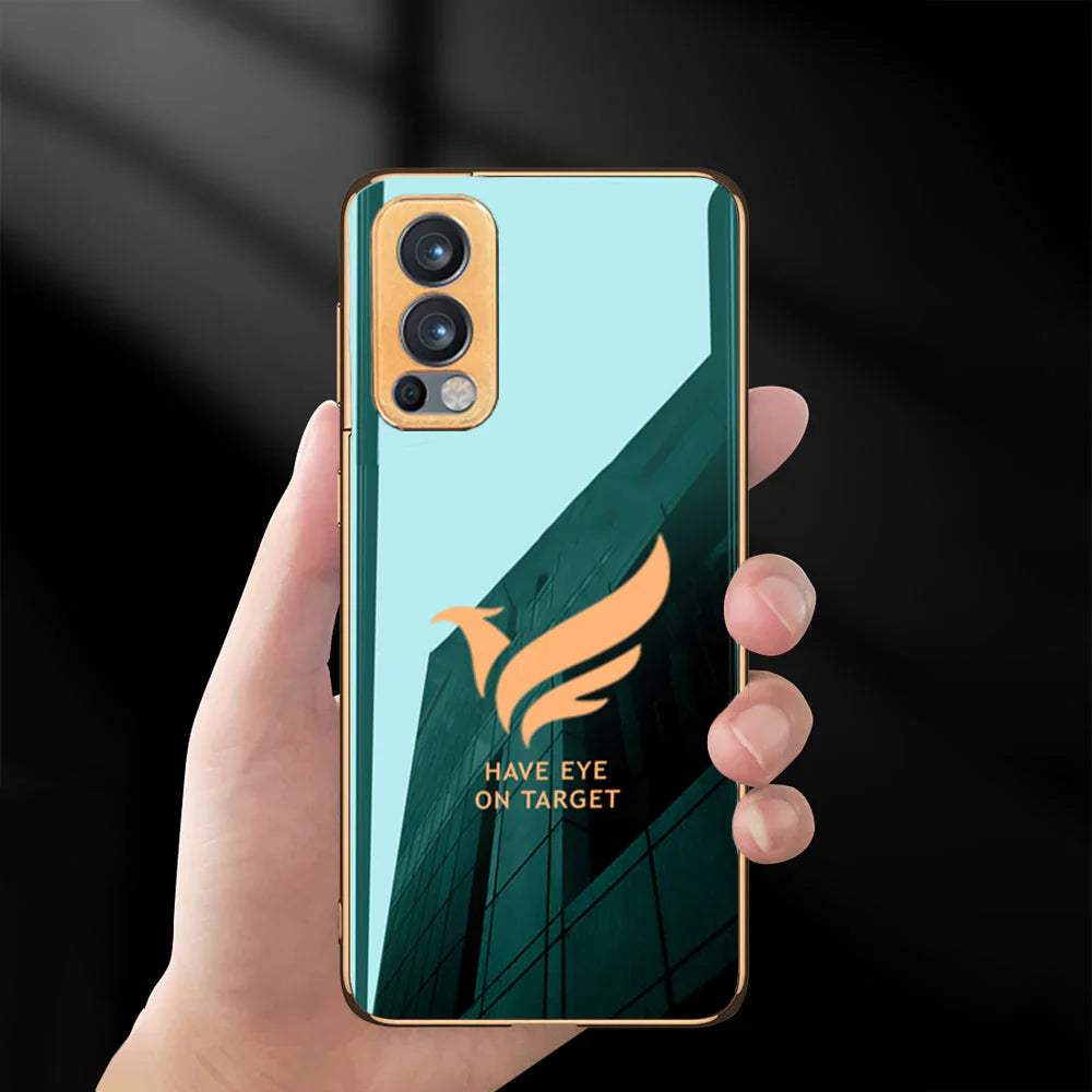Luxury Golden Edges Glass Back Case For Oneplus Nord 2 5G