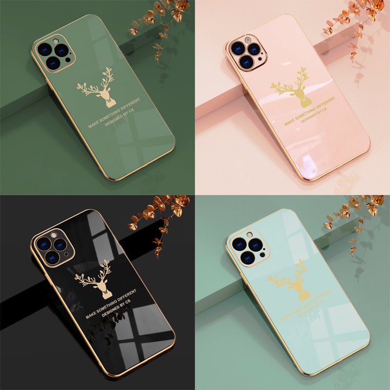 Luxurious Deer Glass Back Case With Golden Edges For iPhone 12 Pro