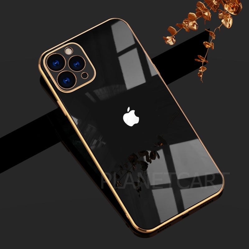 Luxurious Glass Back Case With Golden Edges For iPhone 13 Pro