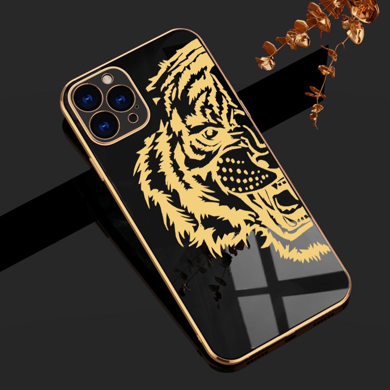 Back Cover Iphone 12 Pro Gold With Case Luxurious Tiger Glass Back