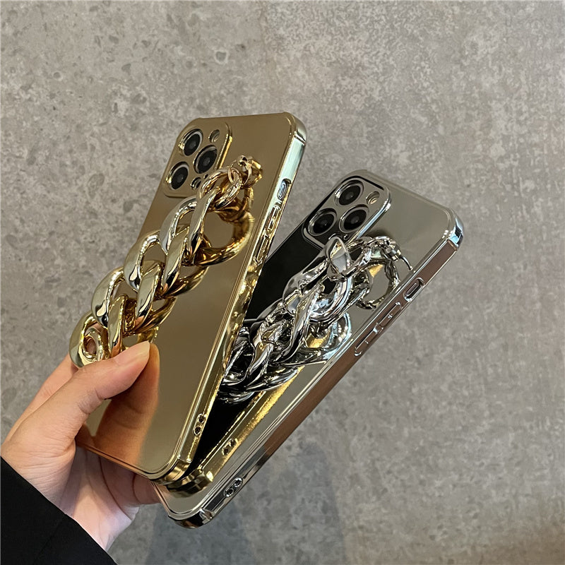Luxury Electroplated Silicone Wrist Chain Back Case For iPhone 11