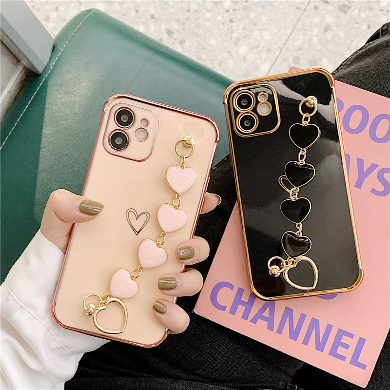 Luxurious Electroplated Soft Silicone Heart Bracelet Back Case For iPhone 11