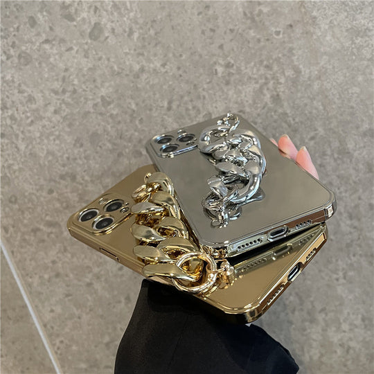 Luxury Electroplated Silicone Wrist Chain Back Case For iPhone 11