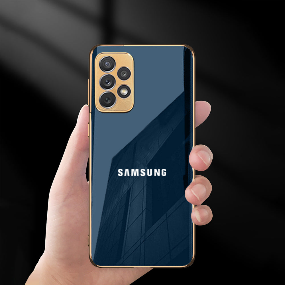 Premium Glass Back Logo Case With Golden Edges For Samsung A52,52S