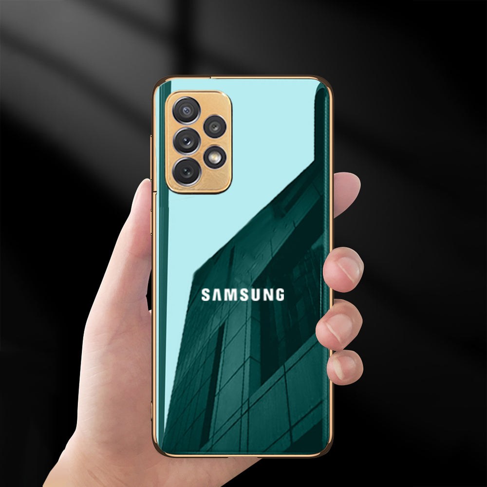 Premium Glossy Gold Edge Glass Back Case For Samsung A72