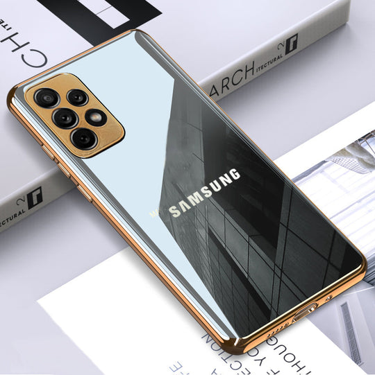 Premium Glossy Gold Edge Glass Back Case For Samsung A72