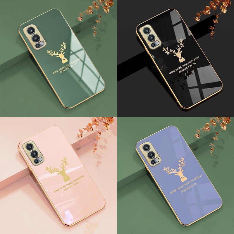Deer Luxurious Gold Edge Glass Back Case For Oneplus Nord 2