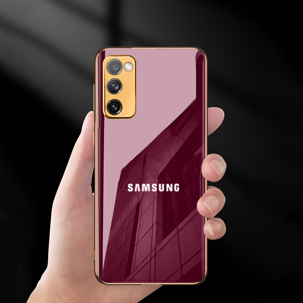 Premium Glossy Gold Edge Glass Back Case For Samsung Galaxy S20 FE