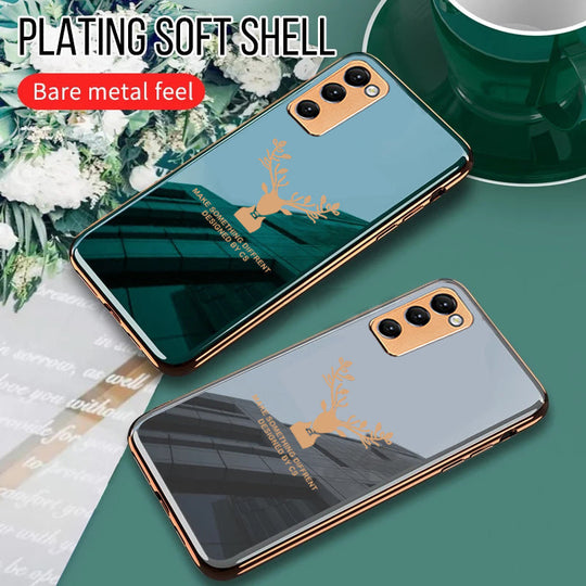 Luxury Golden Edges Deer Glass Back Case For Samsung Galaxy S20 FE - Premium Cases