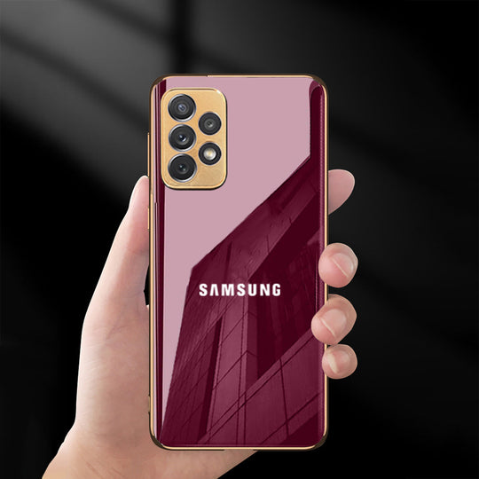 Premium Glossy Gold Edge Glass Back Case For Samsung A72