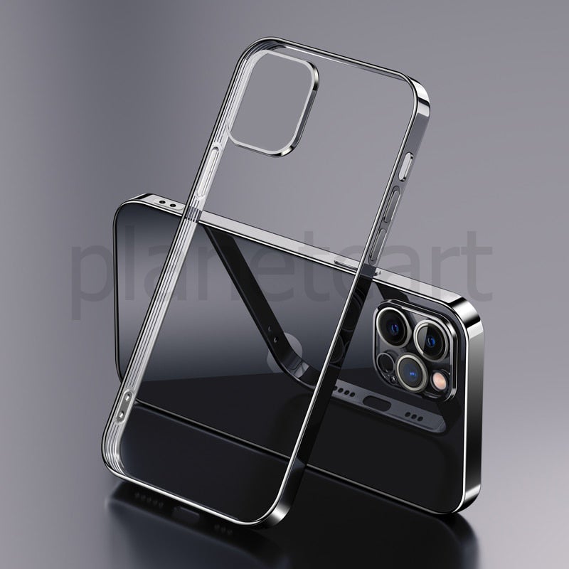 Premium Glossy Look Square Silicon Clear Black Case For iPhone 13