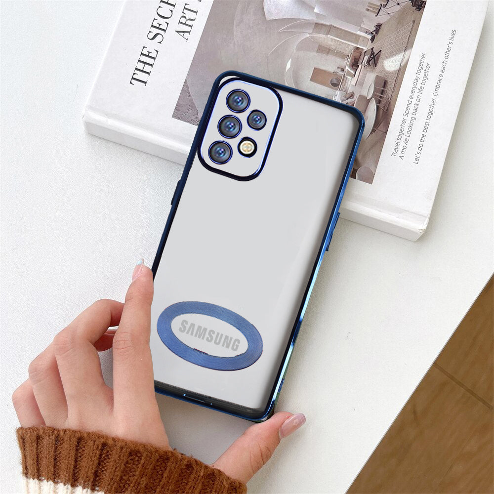 Premium Electroplated Luxury Square Silicon Clear Logo Cut Camera Protection Back Case Cover For Samsung A52s