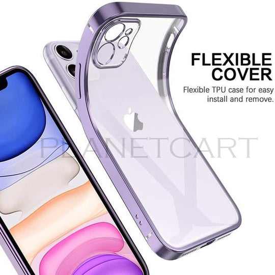 Luxury Square Silicon Clear Case With Camera Protection For iPhone 11