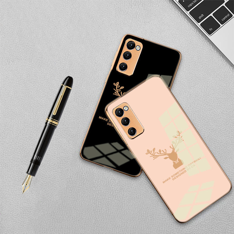 Luxury Golden Edges Deer Glass Back Case For Samsung Galaxy S20 FE - Premium Cases