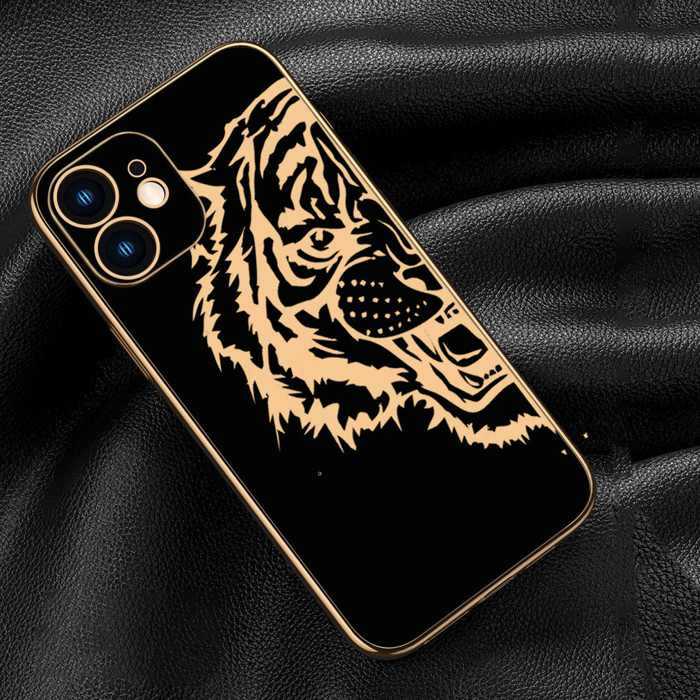 Luxurious Tiger Glass Back Case With Golden Edges For iPhone 11