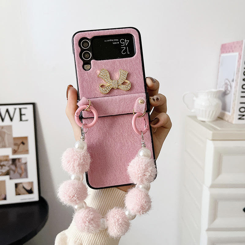 Z Flip Kawaii Phone Case Samsung Luxury Cute Bow With Bracelet