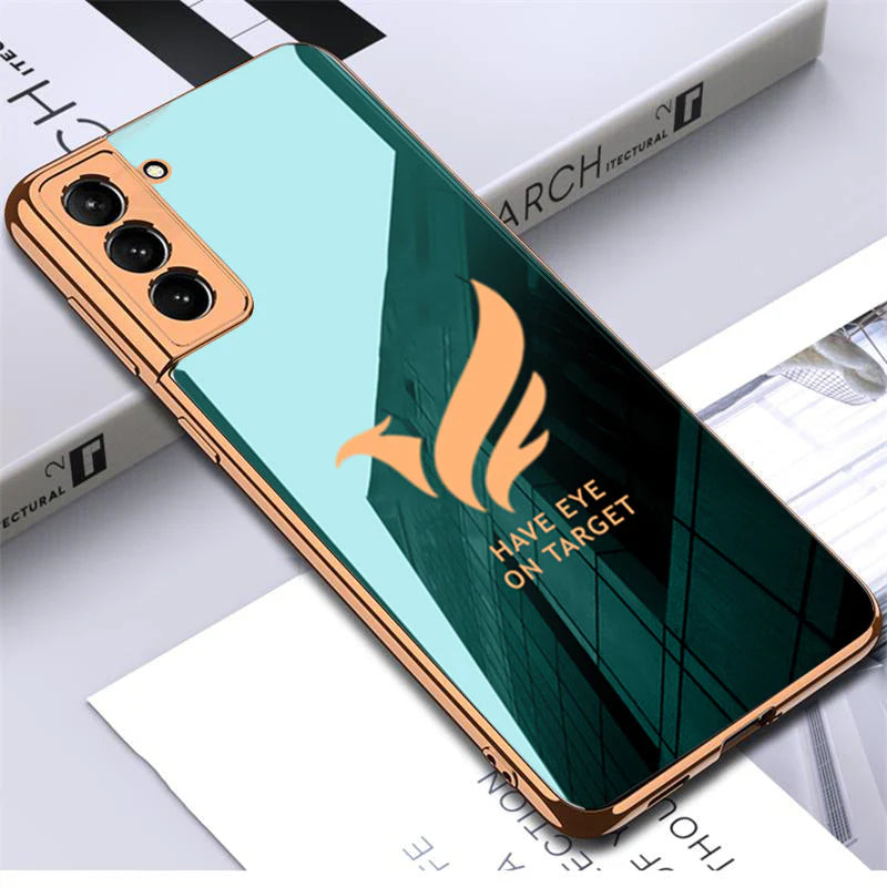 Bird Luxurious Gold Edge Glass Back Case For Samsung Galaxy S21
