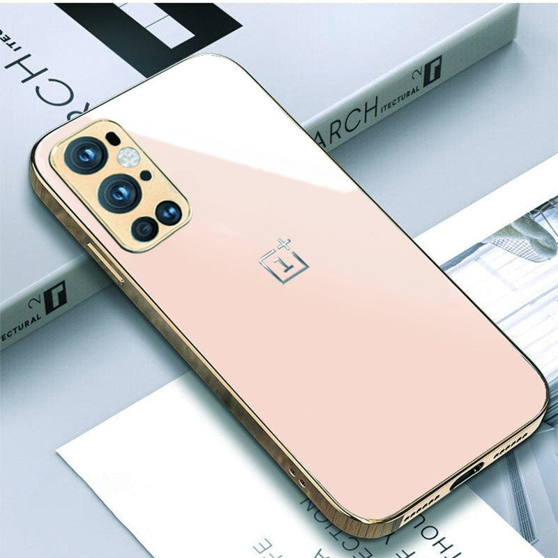 Luxury Glossy Gold Edge Glass Back Case For Oneplus 9 Pro