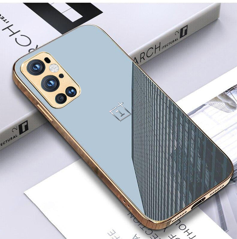 Luxury Glossy Gold Edge Glass Back Case For Oneplus 9 Pro