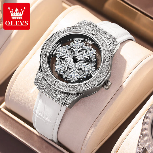 Luxury Diamond Snowflake rotates dial 360 Degrees Wristwatch For Female