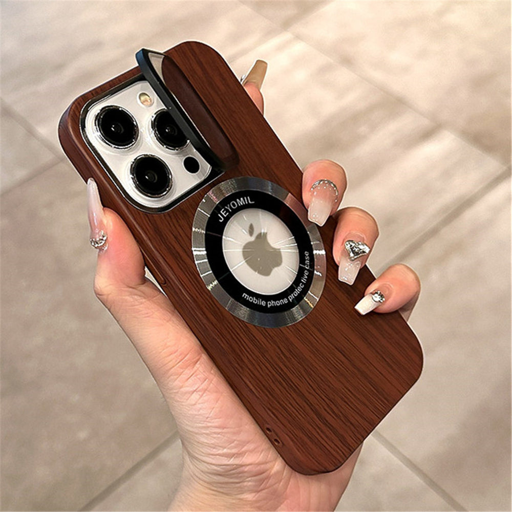 Bracket Wood Style Magnetic Magsafe Case For iPhone