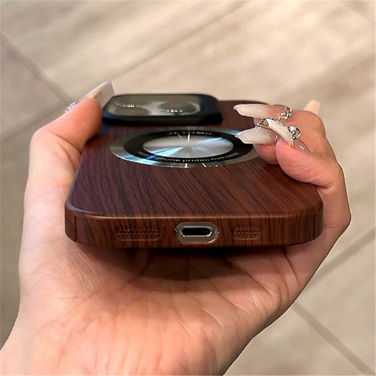 Bracket Wood Style Magnetic Magsafe Case For iPhone