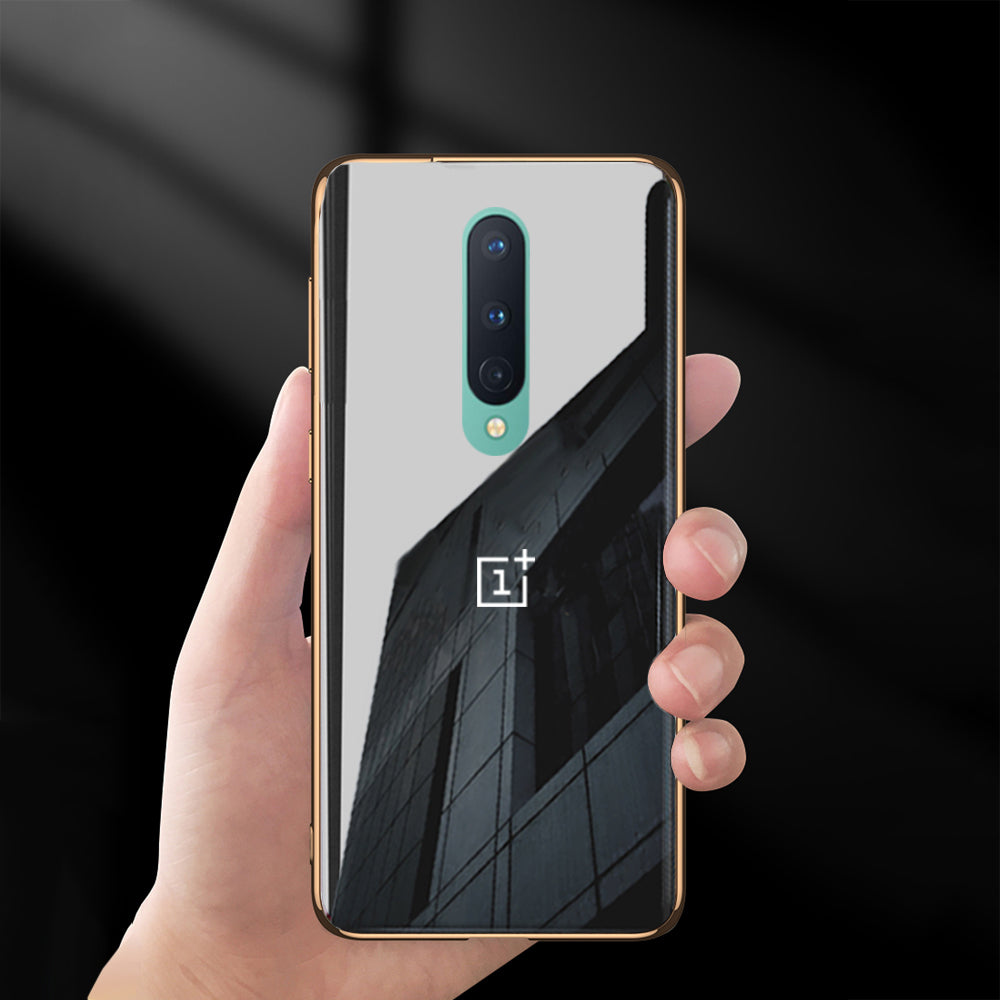 Luxury Glossy Gold Edge Glass Back Case For Oneplus 8