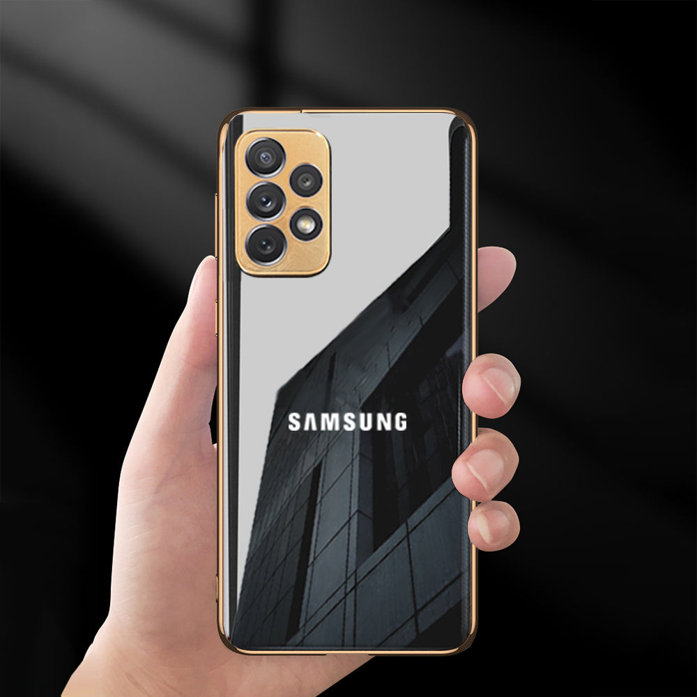 Premium Glass Back Logo Case With Golden Edges For Samsung A53