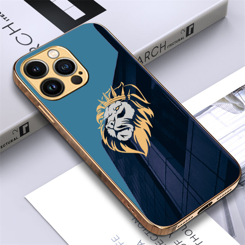 Luxury Premium Dual Shade Lion Back Case With Golden Edges For iPhone