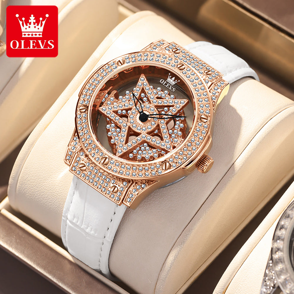 Luxury Diamond Pentacle rotates dial 360 Degrees Wristwatch For Female