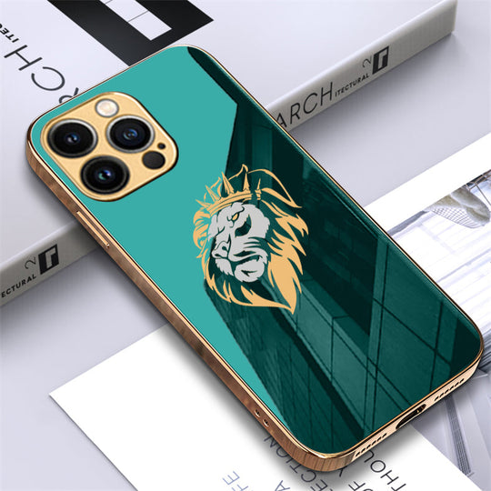 Luxury Premium Dual Shade Lion Back Case With Golden Edges For iPhone