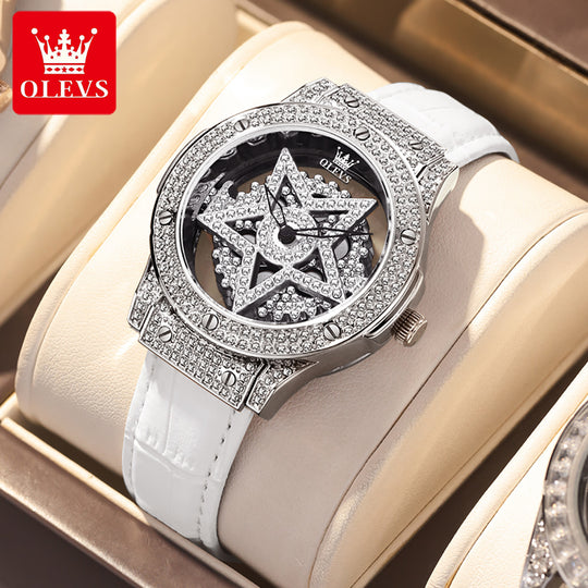 Luxury Diamond Pentacle rotates dial 360 Degrees Wristwatch For Female