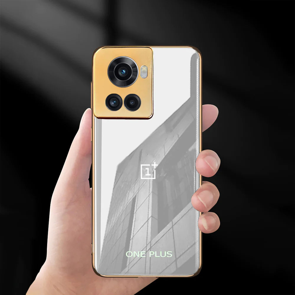 Luxury Glossy Gold Edge Glass Back Case For Oneplus 10R