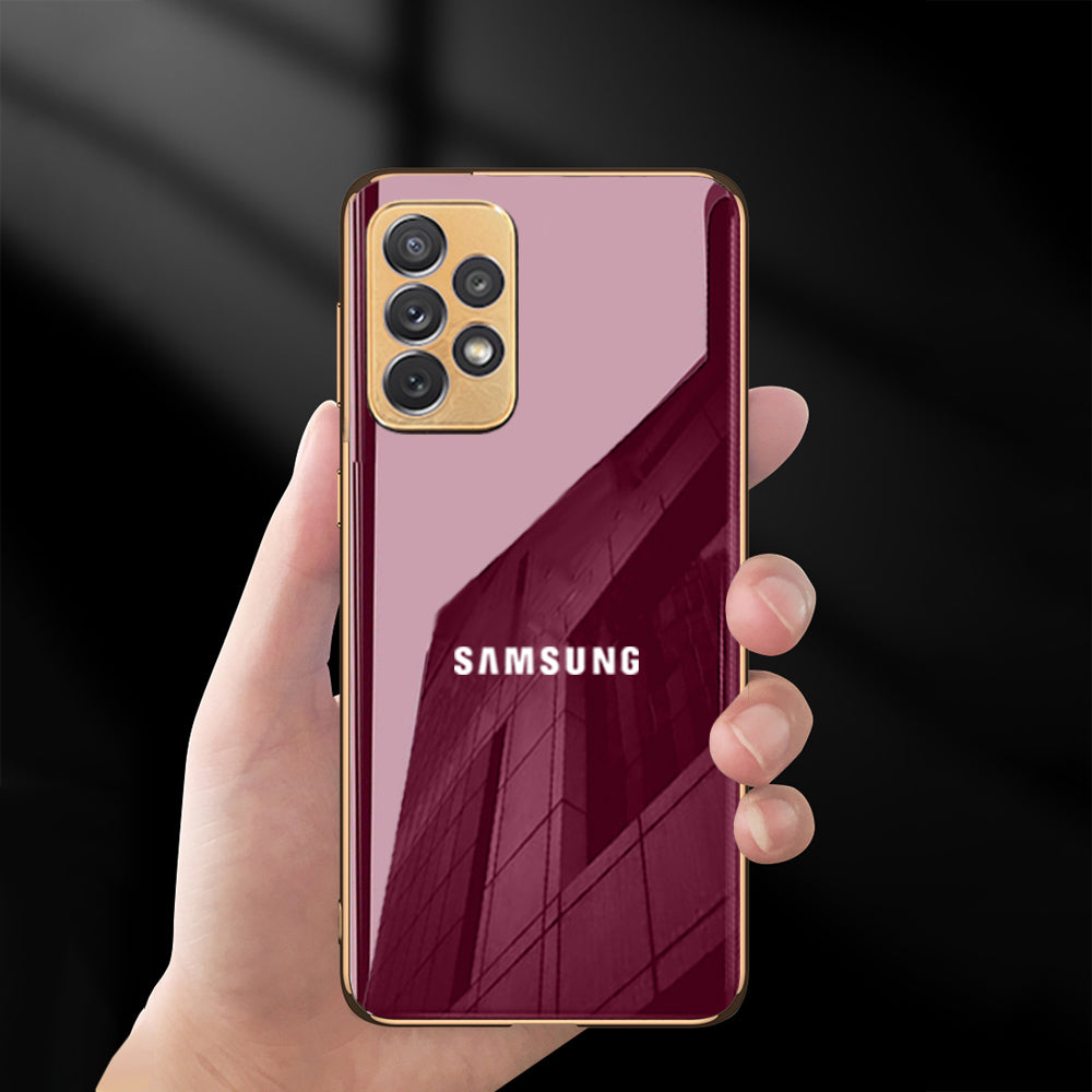 Premium Glass Back Logo Case With Golden Edges For Samsung A53