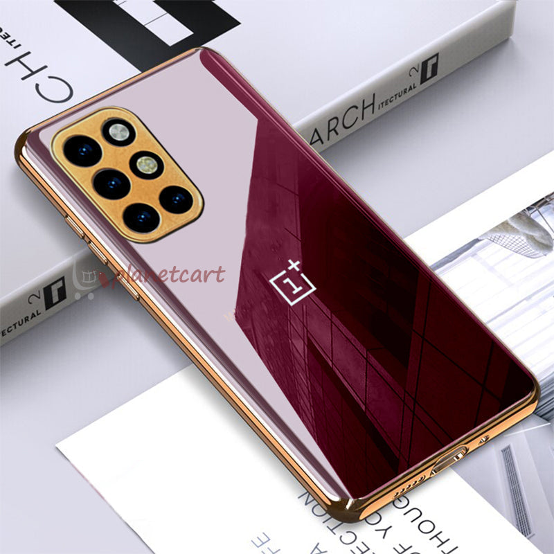 Premium Glossy Gold Edge Glass Back Case For Oneplus 9R