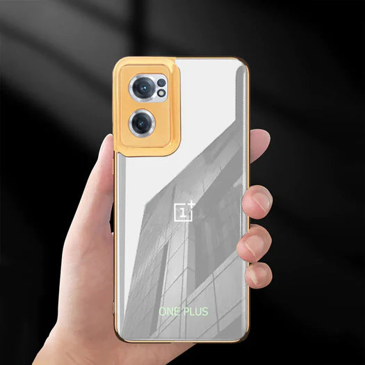 Premium Glass Back Logo Case With Golden Edges For Oneplus Nord CE2