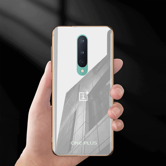 Premium Glossy Gold Edge Glass Back Case For Oneplus 8