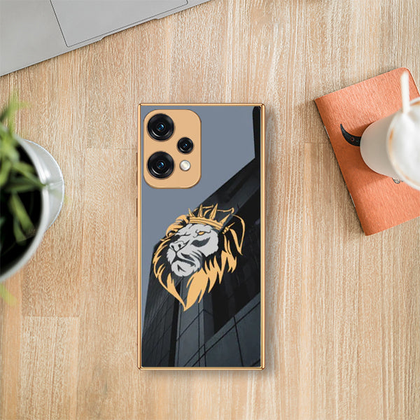 Premium Glass Lion Back Case With Golden Edges For Oneplus Nord CE2 Lite