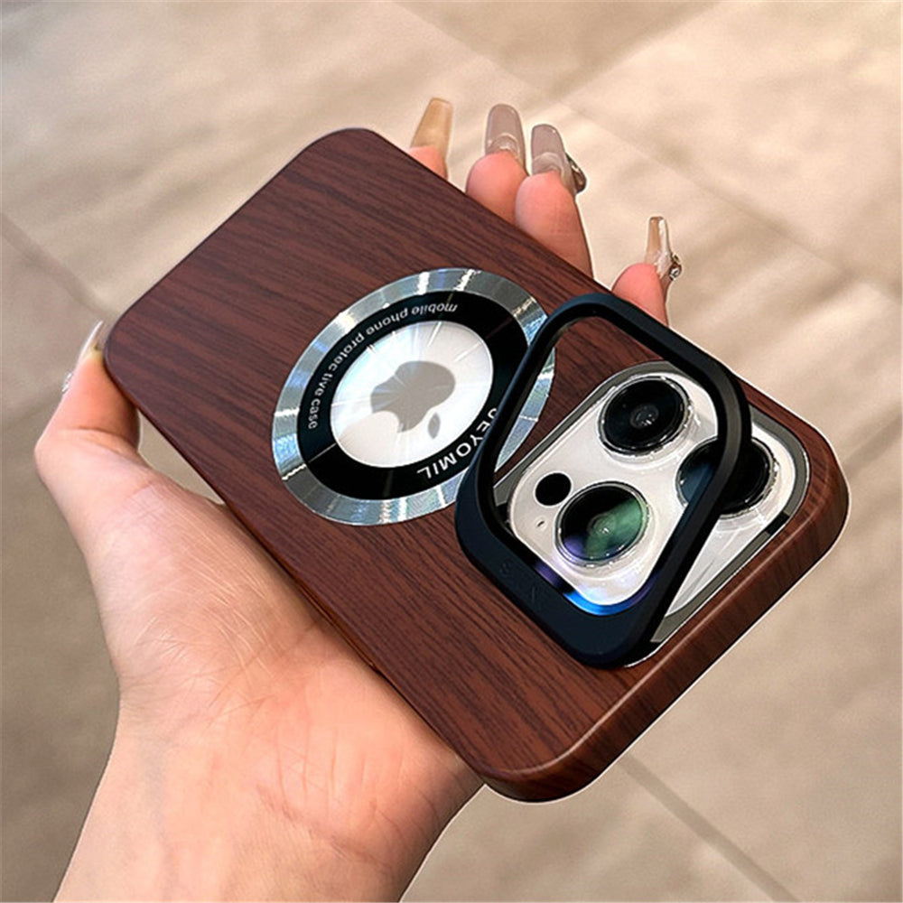 Bracket Wood Style Magnetic Magsafe Case For iPhone