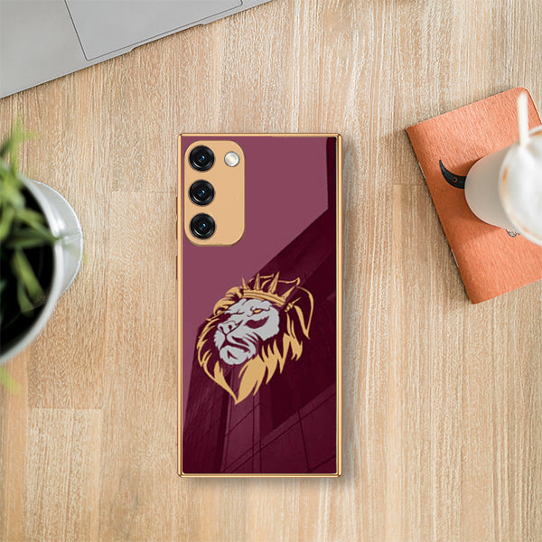 Luxury Premium Glass Lion Back Case With Golden Edges For Samsung S20 Fe