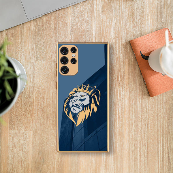 Luxury Premium Glass Lion Back Case With Golden Edges