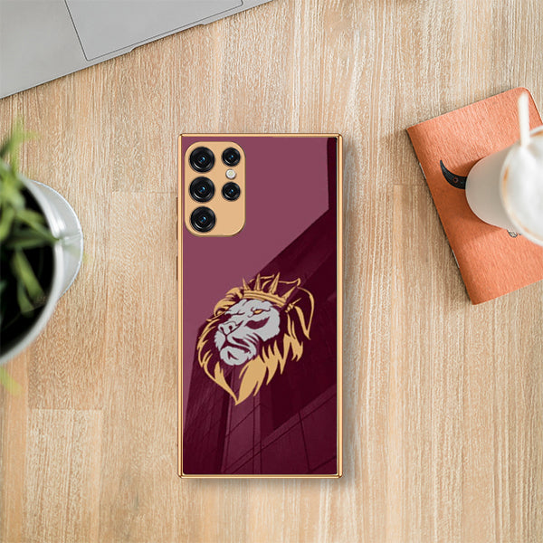 Luxury Premium Glass Lion Back Case With Golden Edges