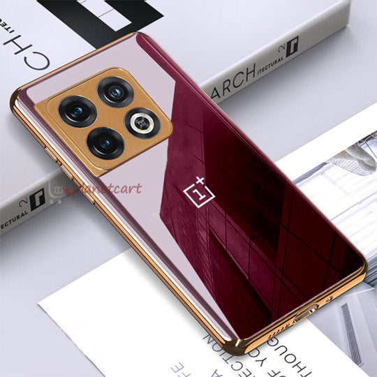 Glossy Gold Edge Glass Back Case For Oneplus 10T