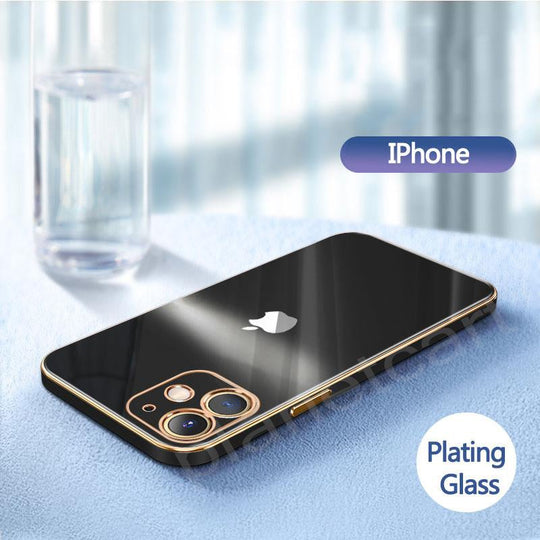 The Luxurious Glass Back Case With Golden Edges For iPhone 12