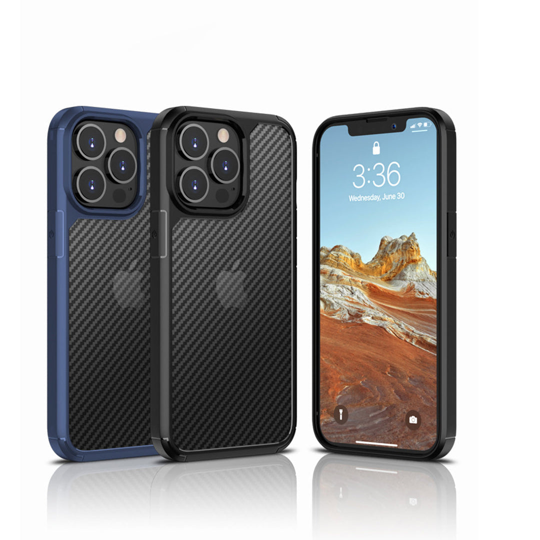 Luxury Carbon Fiber Transparent  Shockproof Armor Case for iPhone 13 Pro Max - Premium Cases