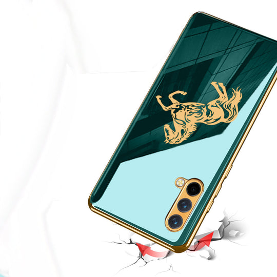 Luxury Horse Pattern Glass Back Case With Golden Edges For Oneplus Nord CE