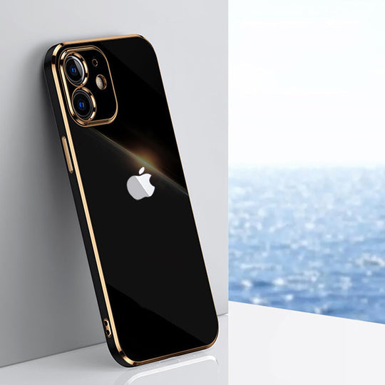 Electroplated Golden Edges Glossy Glass Back Case For iPhone 12 - Premium Cases